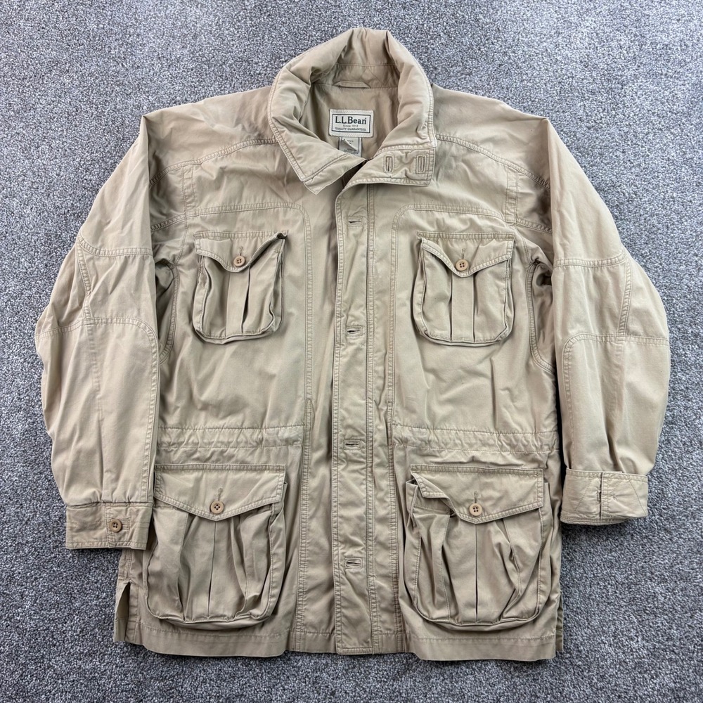 LL Bean M65 Field Jacket Mens M Tan Cotton Utility Safari Multi Pocket 0CF04